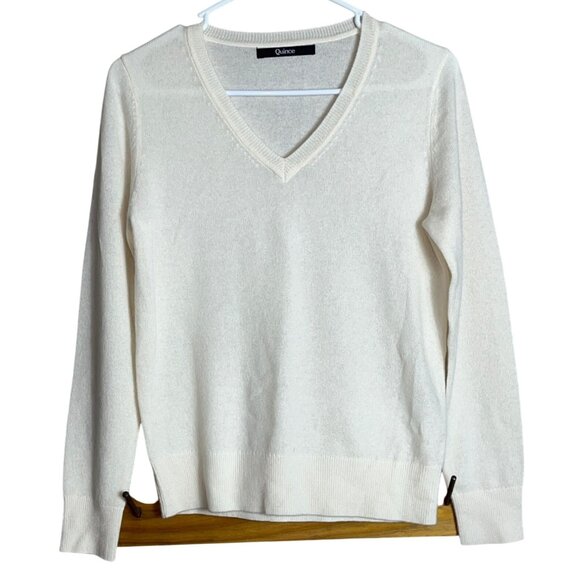 Quince Cashmere V-neck Sweater Ivory Pullover Long Slv Capsule Elegant Womens XS - Picture 1 of 6